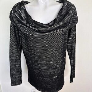 Dolan Left Coast Size M Black & White Ribbed Cowl Neck Long Sleeve Top